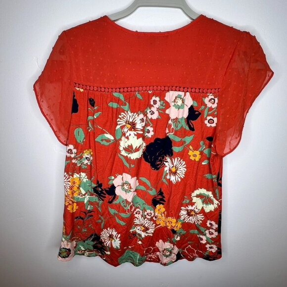NWT Daniel Rainn Womens Orange Floral Short Sleeve Peasant Top Size PS Blouse - Picture 2 of 6
